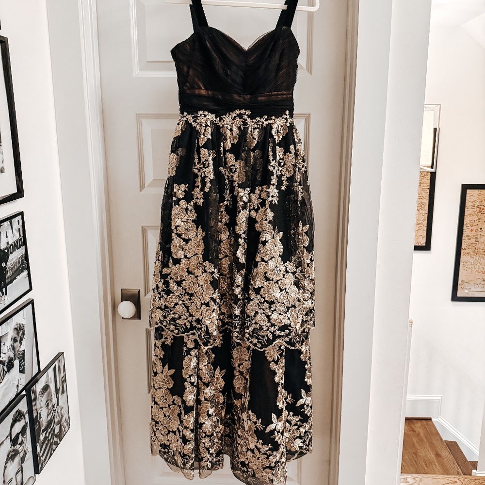 DAVID MEISTER Tiered Lace Tulle Dress